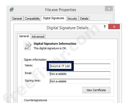 Screenshot of the Source IT Ltd certificate